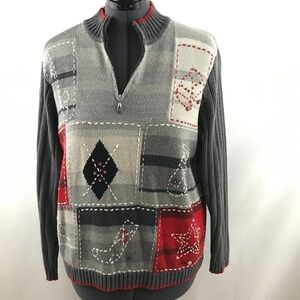 LizGolf Gray & Black Christmas Sweater